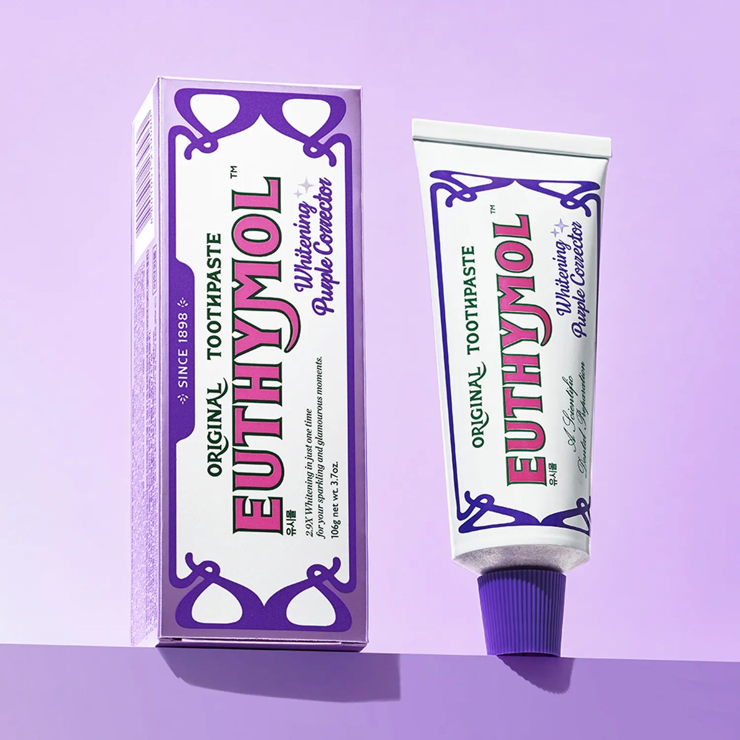 EUTHYMOL Whitening Purple Corrector Toothpaste 106g Set π (+Mouth Wash 500ml+Toothbrush+Mini Hobo Bag)