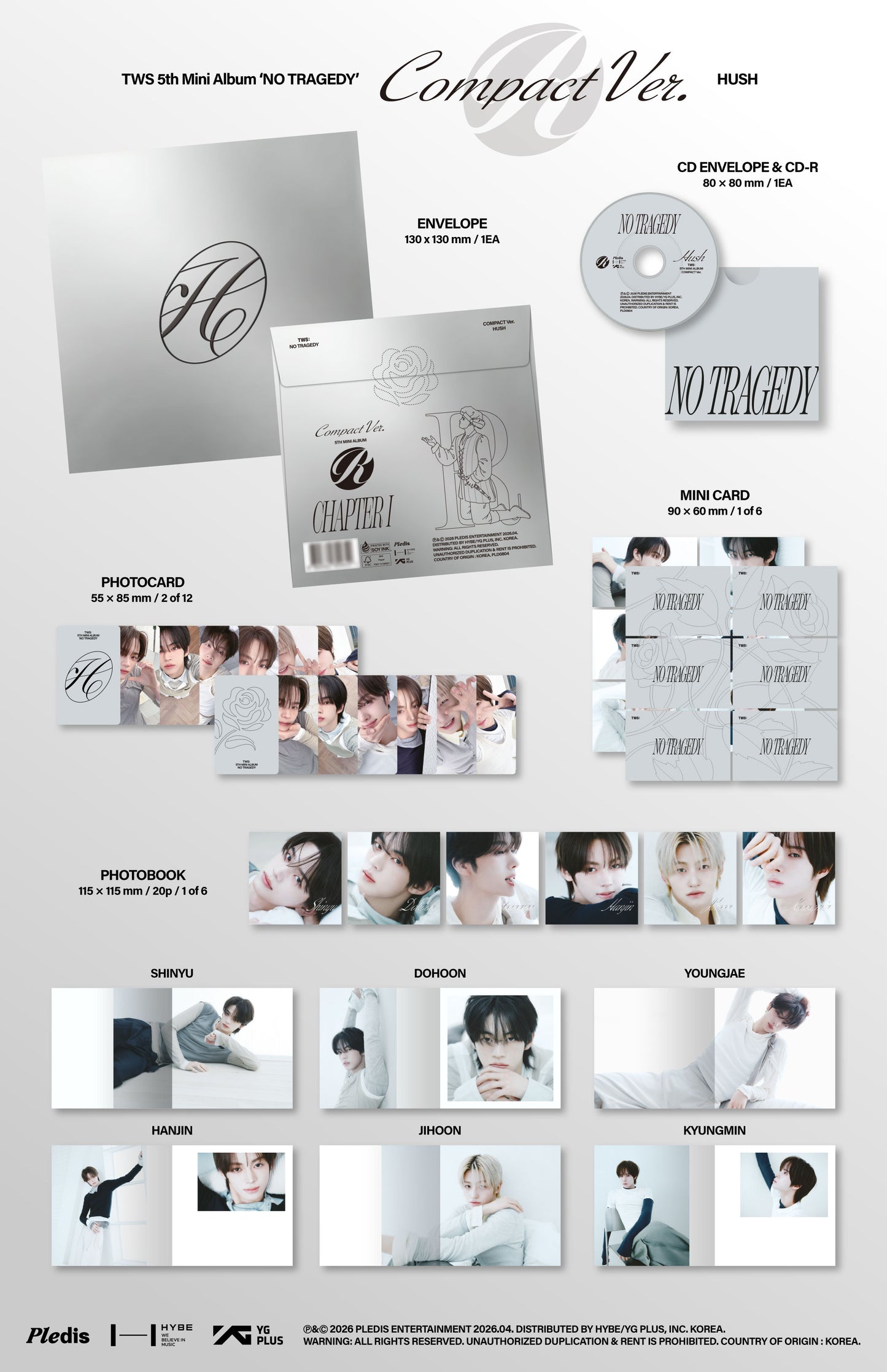 TWS - 5th Mini Album 'NO TRAGEDY' (COMPACT Ver.) (HUSH) (6 TYPES Random)