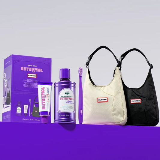 EUTHYMOL Whitening Purple Corrector Toothpaste 106g Set 🎁 (+Mouth Wash 500ml+Toothbrush+Mini Hobo Bag)