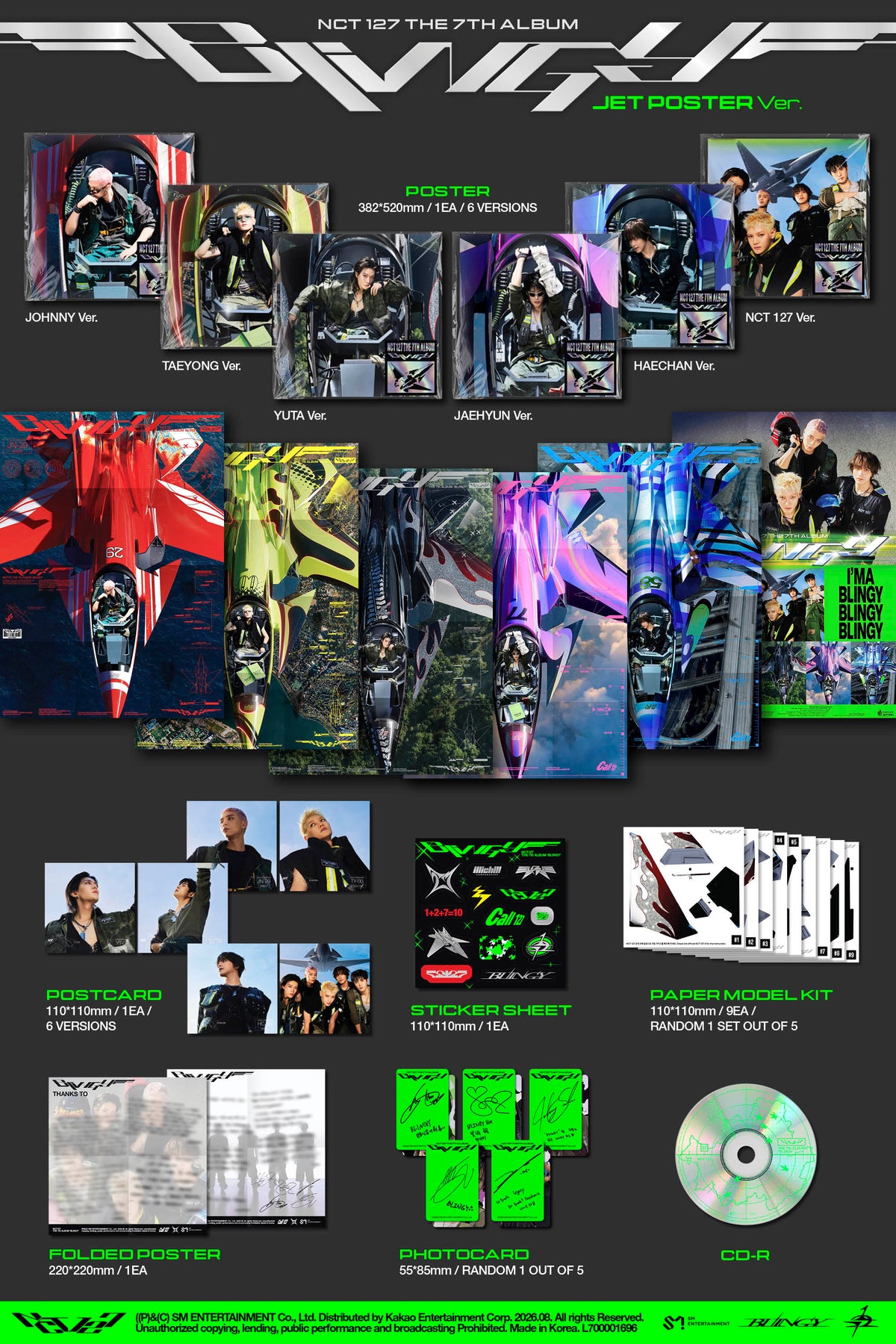 NCT 127 - 7th Full Album [BLINGY] (JET Poster Ver.) (6 TYPES Random)