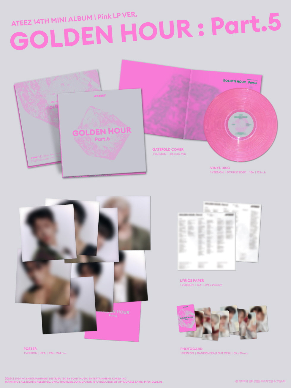 ATEEZ - 14th mini album [GOLDEN HOUR : Part.5] (Pink LP VER.) + MUVVE POB 🎁