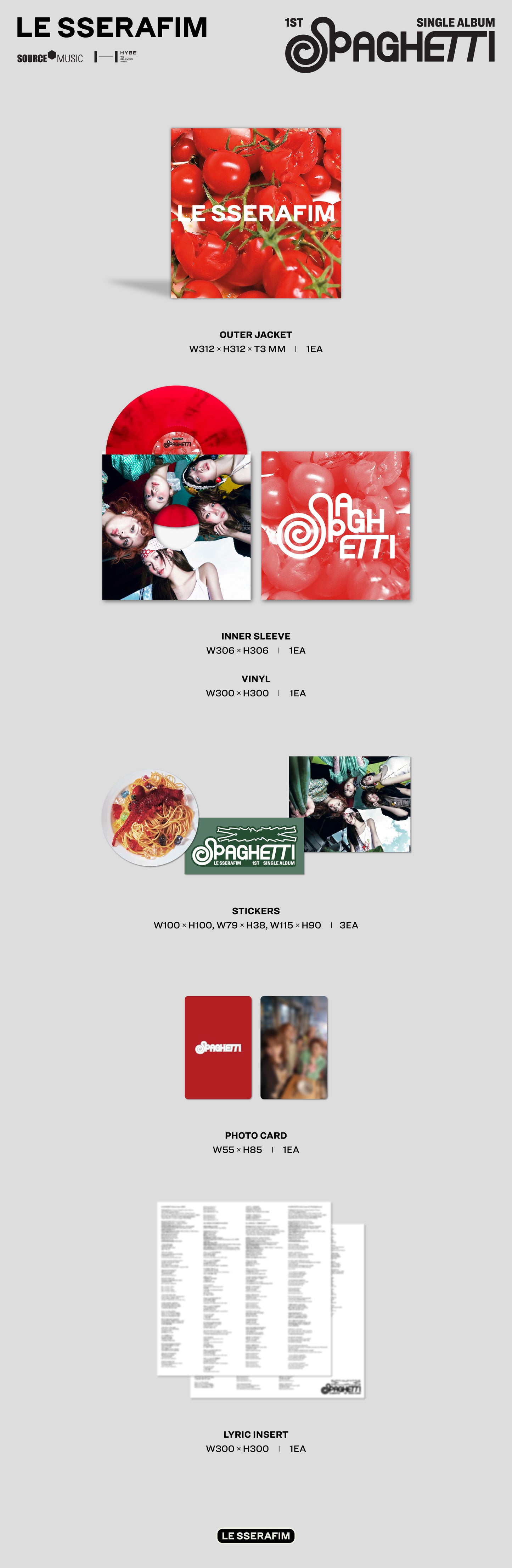 LE SSERAFIM - 1st Single Album 'SPAGHETTI' (LP) (2 TYPES Random)
