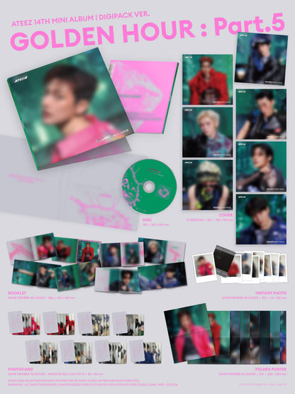 🎁 SOUNDWAVE BENEFIT 🎁ATEEZ - 14th mini album [GOLDEN HOUR : Part.5] (DIGIPACK Ver) (8 TYPES Random)