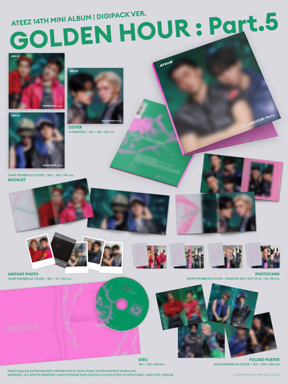 🎁SOUNDWAVE BENEFIT 🎁ATEEZ - 14th mini album [GOLDEN HOUR : Part.5] (DIGIPACK UNIT Ver) (4 TYPES Random)