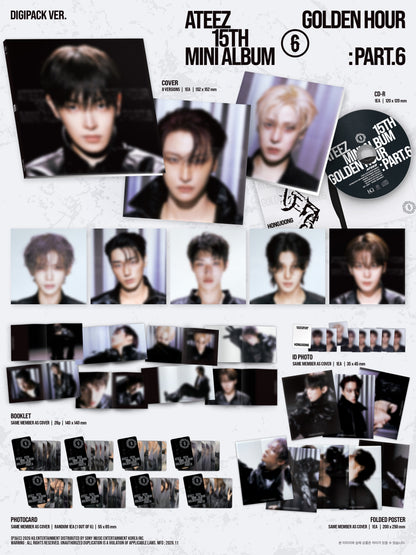 ATEEZ - 15TH MINI ALBUM [GOLDEN HOUR : Part.6] (DIGIPACK VER.) (8 TYPES Random)