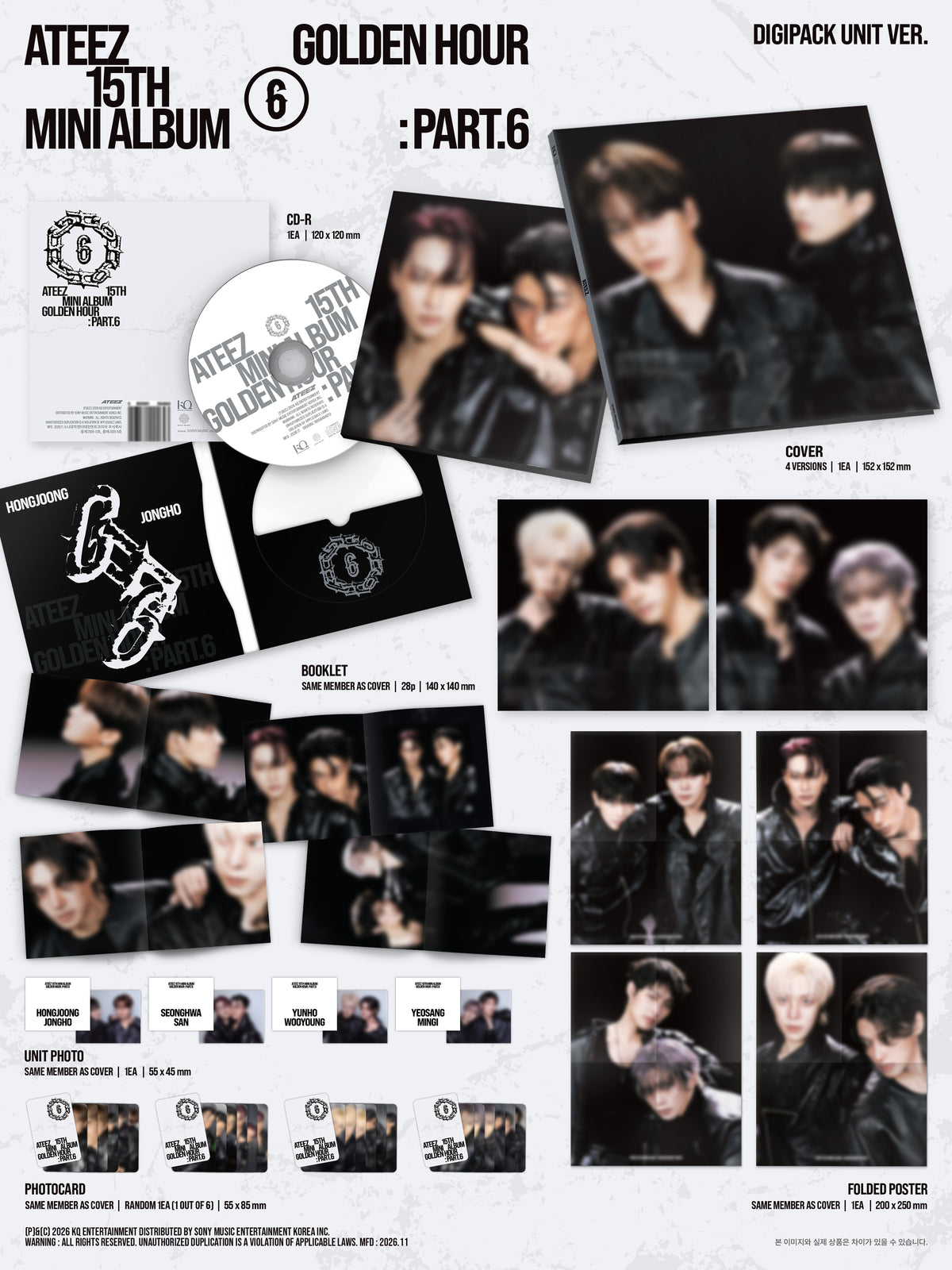 ATEEZ - 15TH MINI ALBUM [GOLDEN HOUR : Part.6] (DIGIPACK UNIT VER.) (4 TYPES Random)