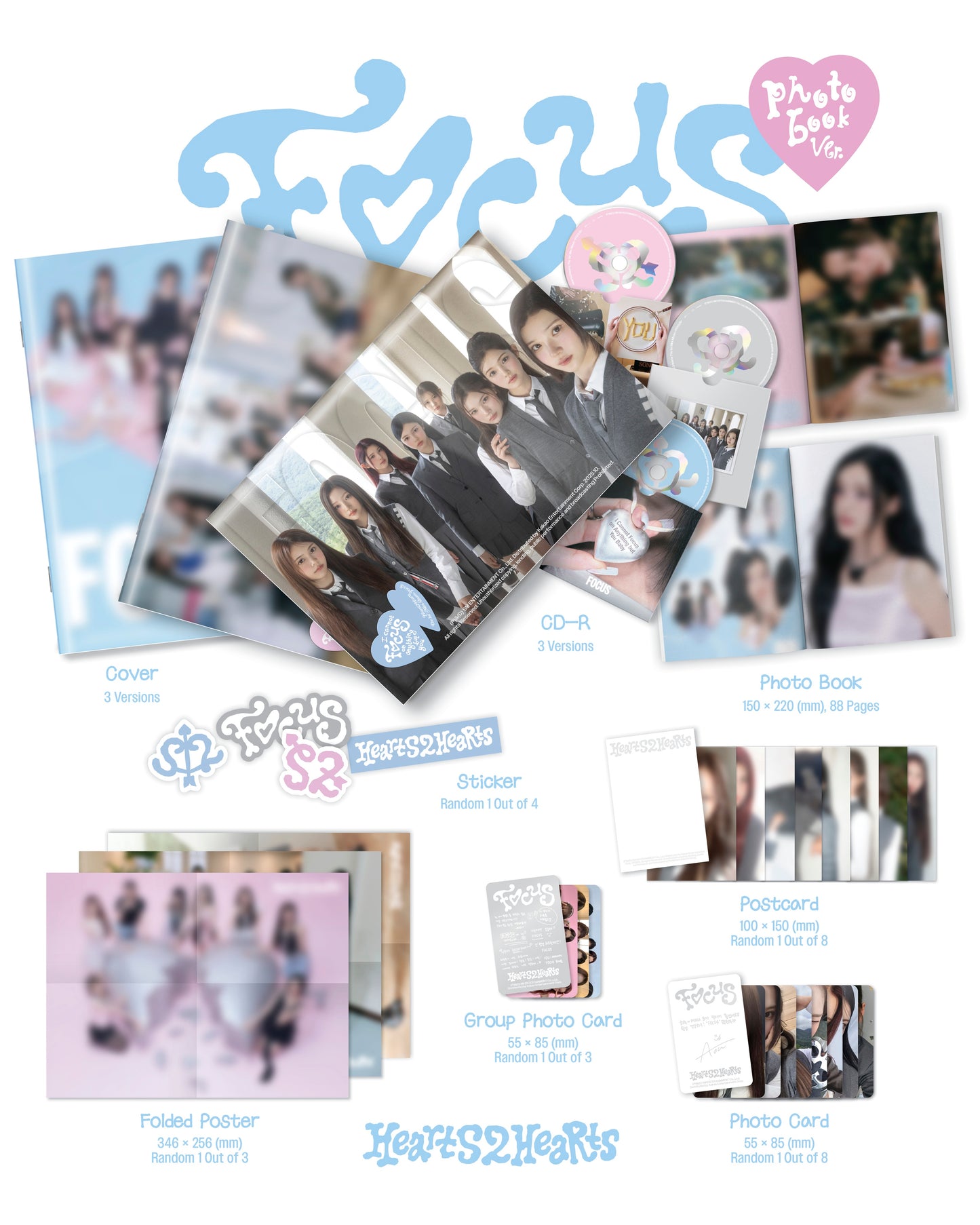 Hearts2Hearts - 1st mini album [FOCUS] (Photobook Ver.) (3 TYPES Random)