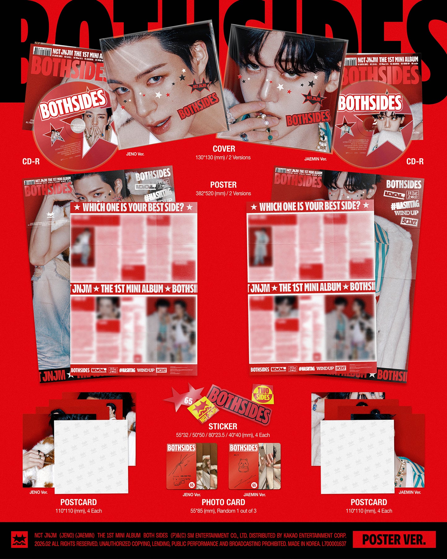 🎁 MAKESTAR POB 🎁 NCT JNJM - 1st mini album [BOTH SIDES] (POSTER Ver.) (2 TYPES Random)