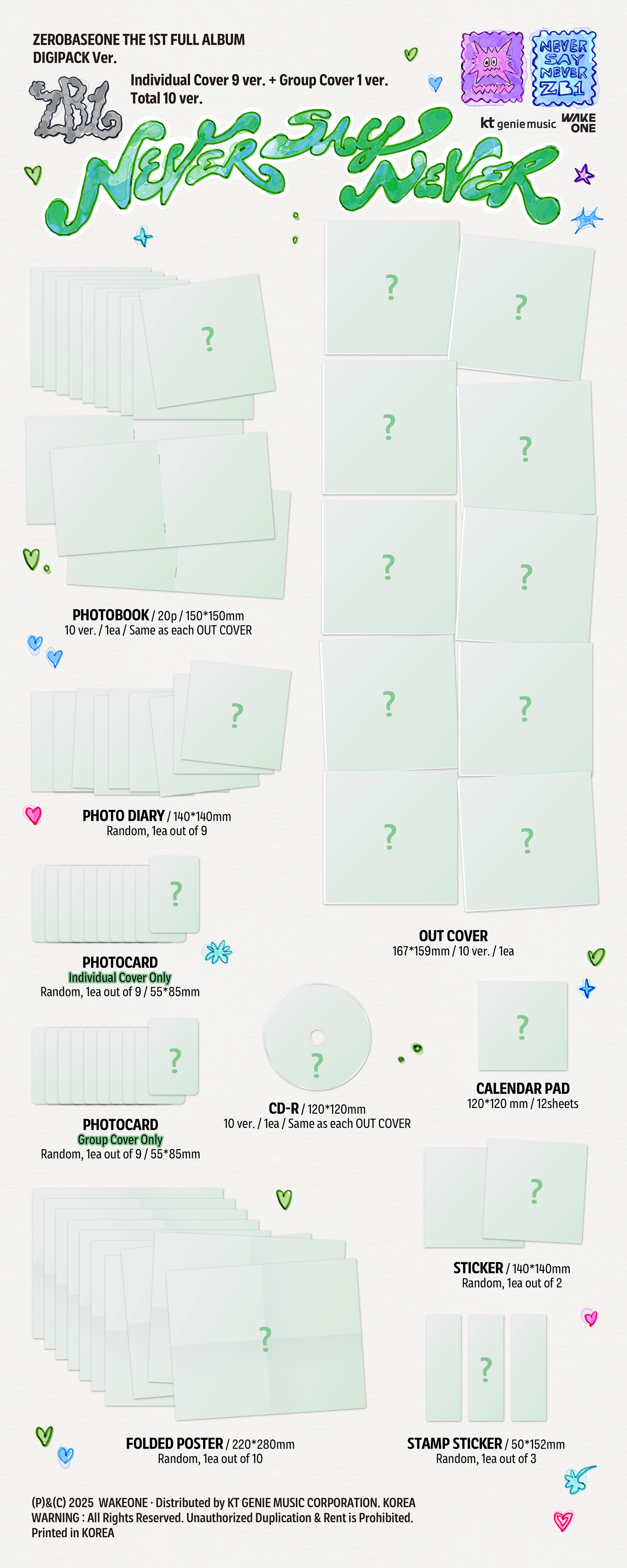 ZEROBASEONE - THE 1ST FULL ALBUM [NEVER SAY NEVER] (DIGIPACK Ver.) (10 TYPES Random