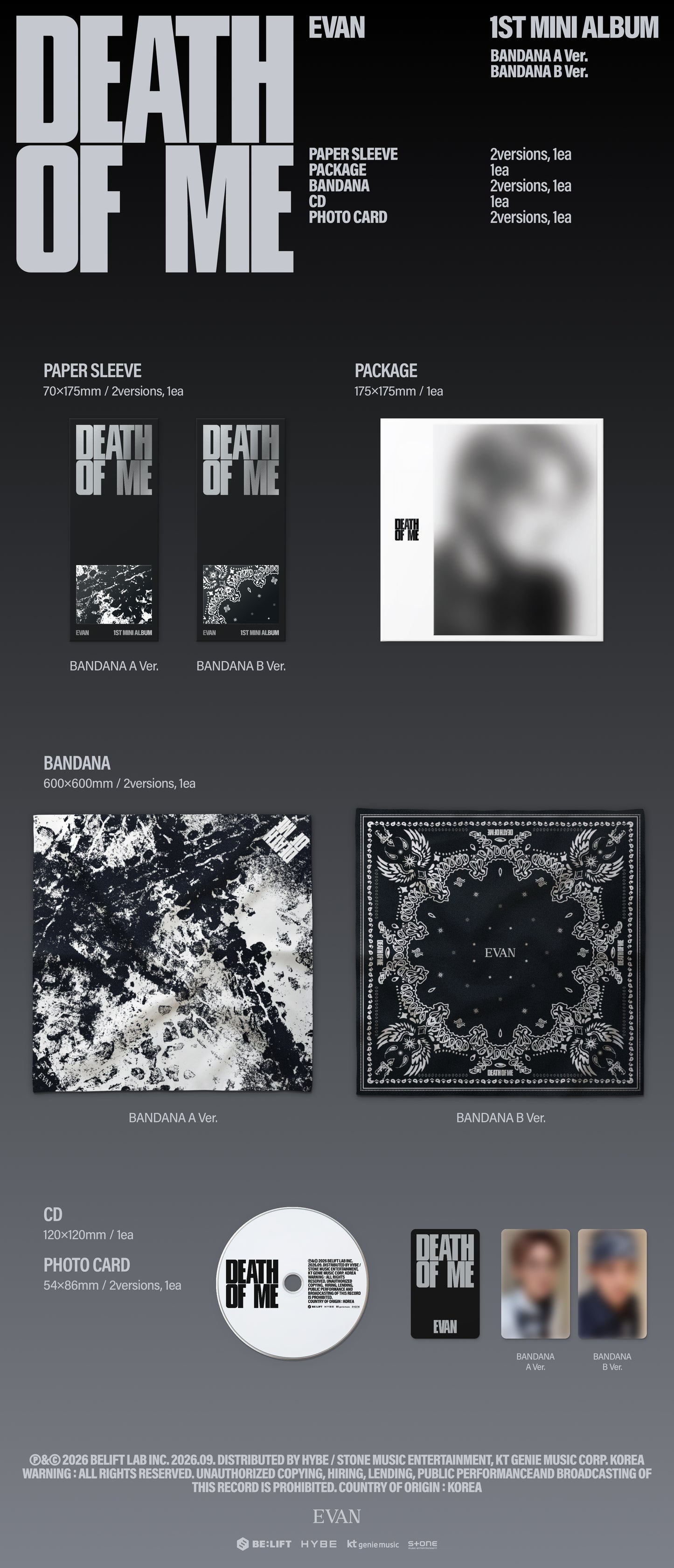 EVAN - 1st mini album [DEATH OF ME] (BANDANA Ver.) (2 TYPES Random)