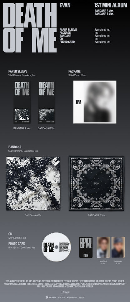 EVAN - 1st mini album [DEATH OF ME] (BANDANA Ver.) (2 TYPES Random)