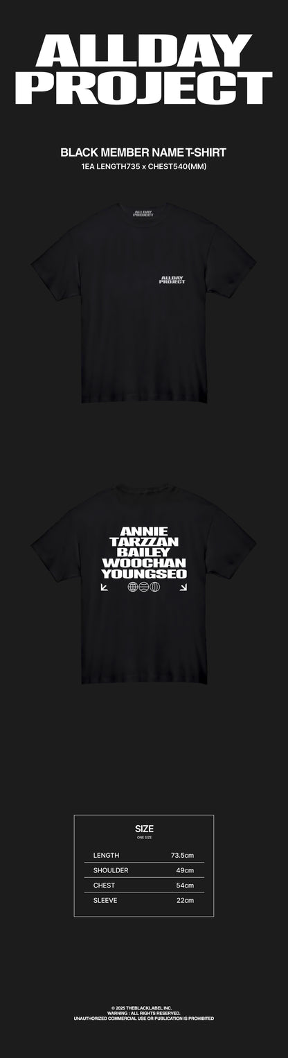 ALLDAY PROJECT BLACK MEMBER NAMES T-SHIRT