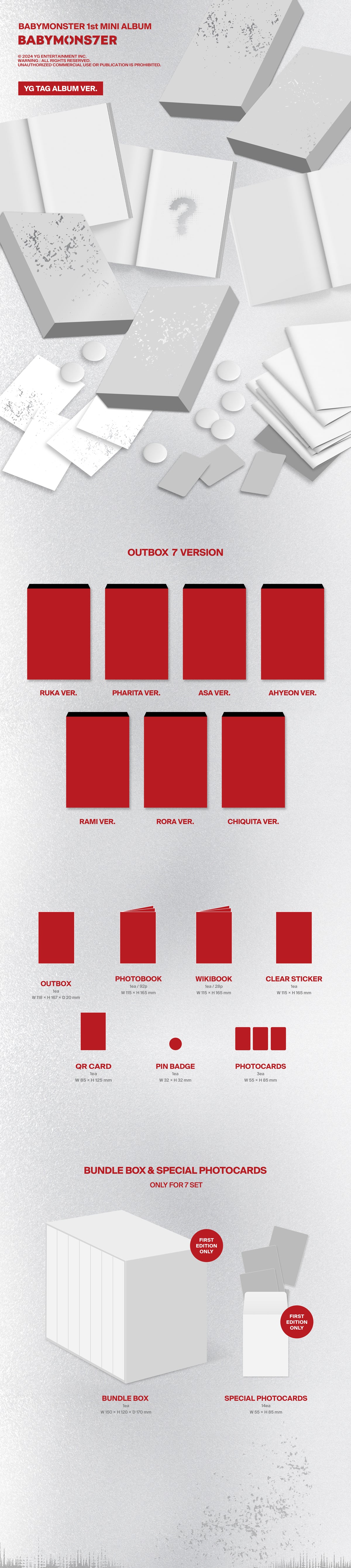 BABYMONSTER - 1ST MINI ALBUM [BABYMONS7ER] (YG TAG ALBUM Ver.) (Random Ver.)