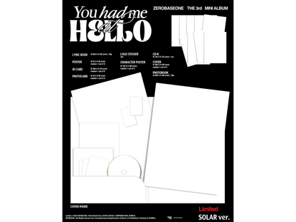 ZEROBASEONE - 3RD MINI ALBUM [You had me at HELLO] (Solar Ver.) (LIMITED)