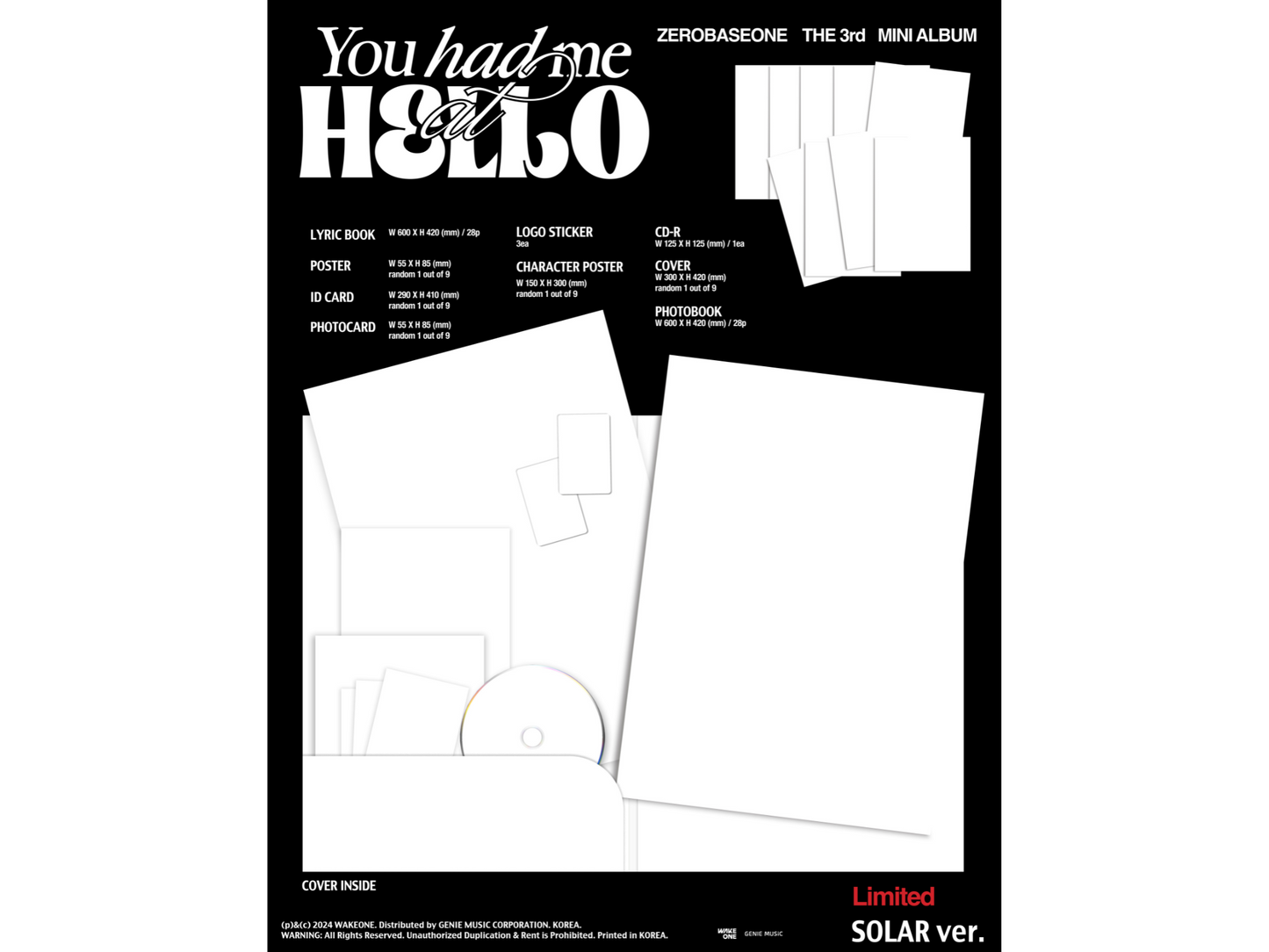 🎁(applemusic) ZEROBASEONE - 3RD MINI ALBUM [You had me at HELLO] (Solar Ver.) (LIMITED)