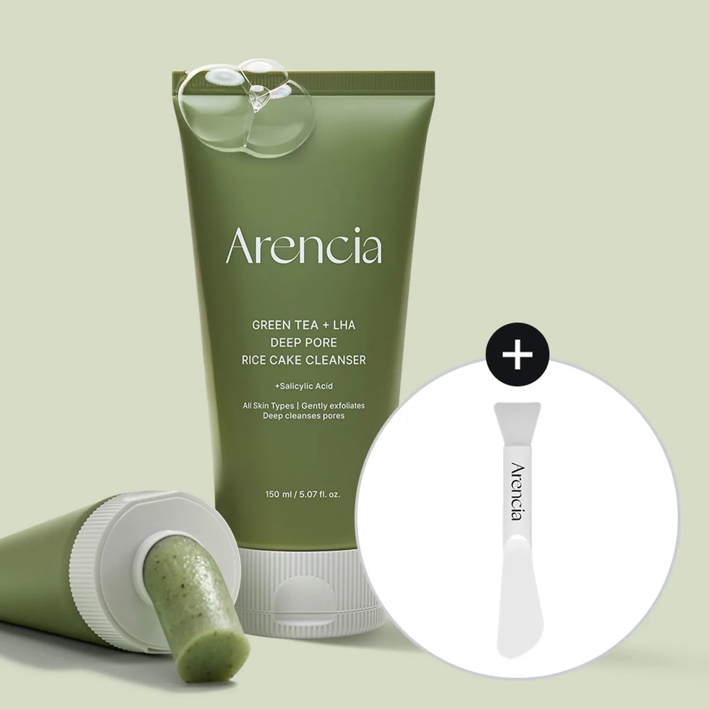 Arencia Green Tea LHA Deep Pore Rice Cake Cleanser 150g Set (+spatula brush)