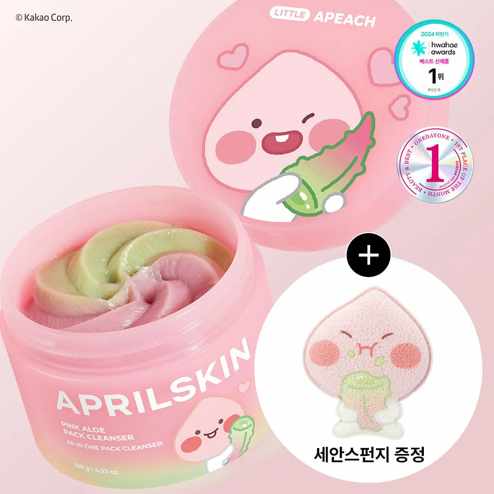 APEACH X April Skin Pink Aloe Pack Cleanser 120g + Gift