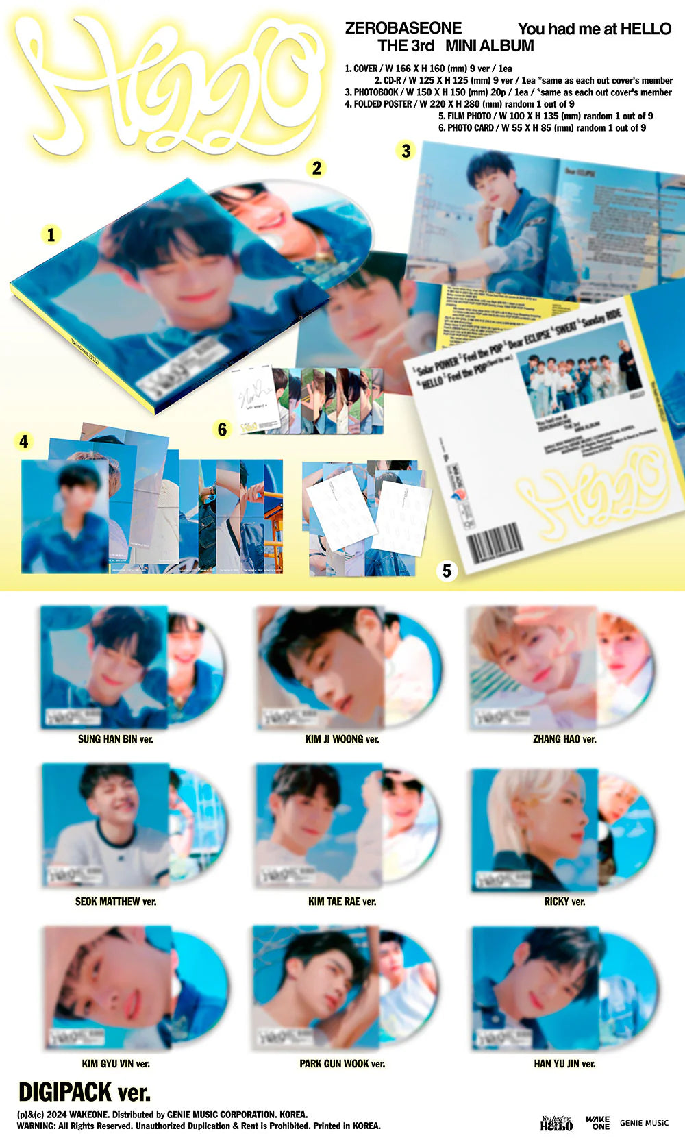 ZEROBASEONE - 3RD MINI ALBUM [You had me at HELLO] (Digipack Ver.) (Random Ver.)