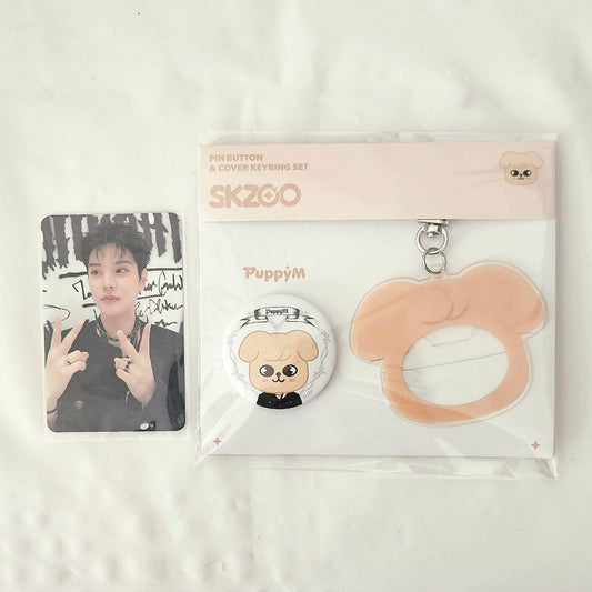 SKZOO ATE MD- PUPPY M PIN BUTTON & COVER KEYRING WITH PHOTOCARD SET